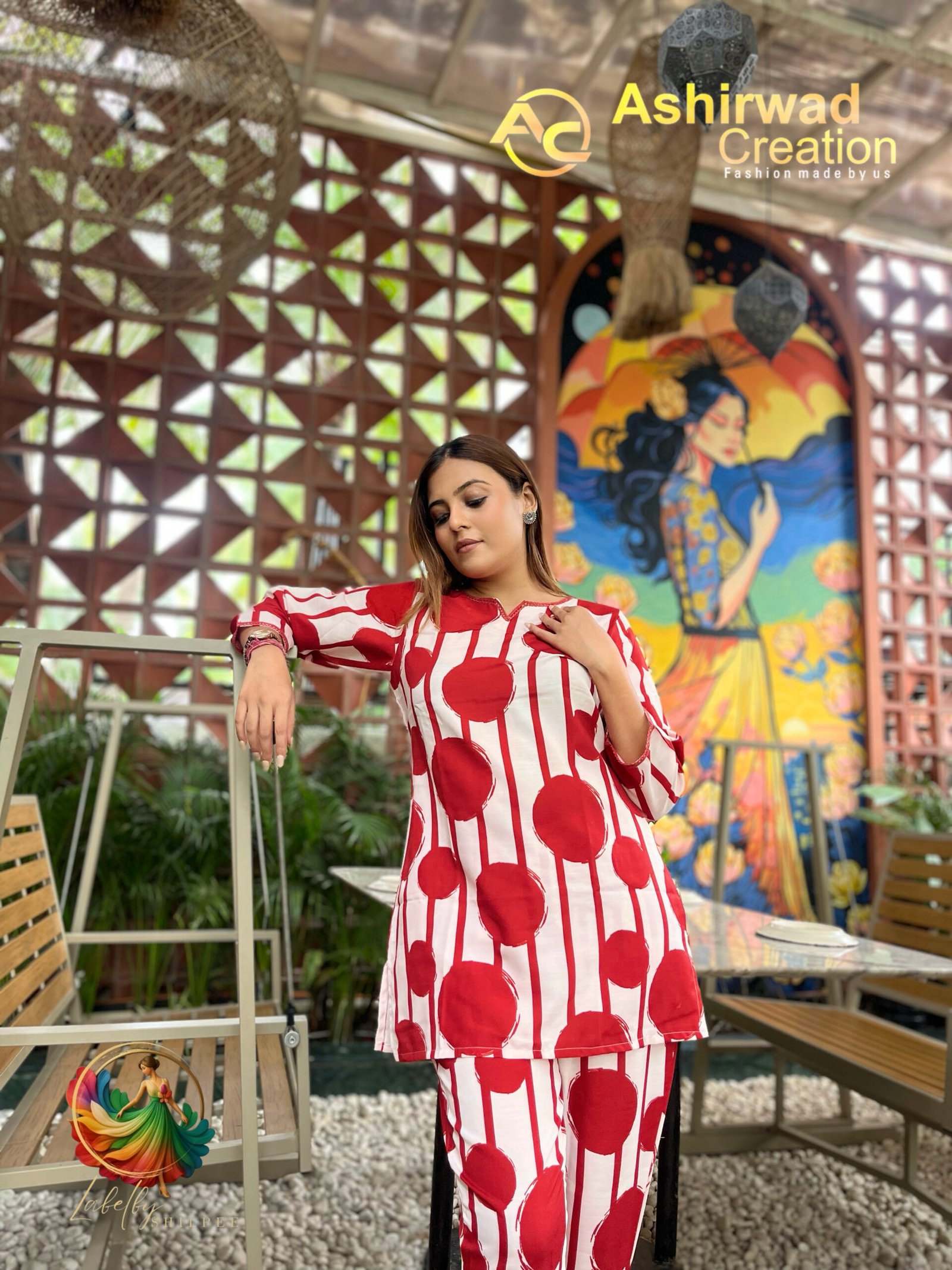 Rayon Fancy Red & White Print Kurti - Image 4