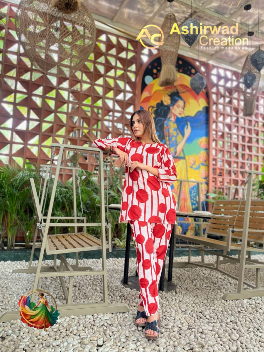 Rayon Fancy Red & White Print Kurti