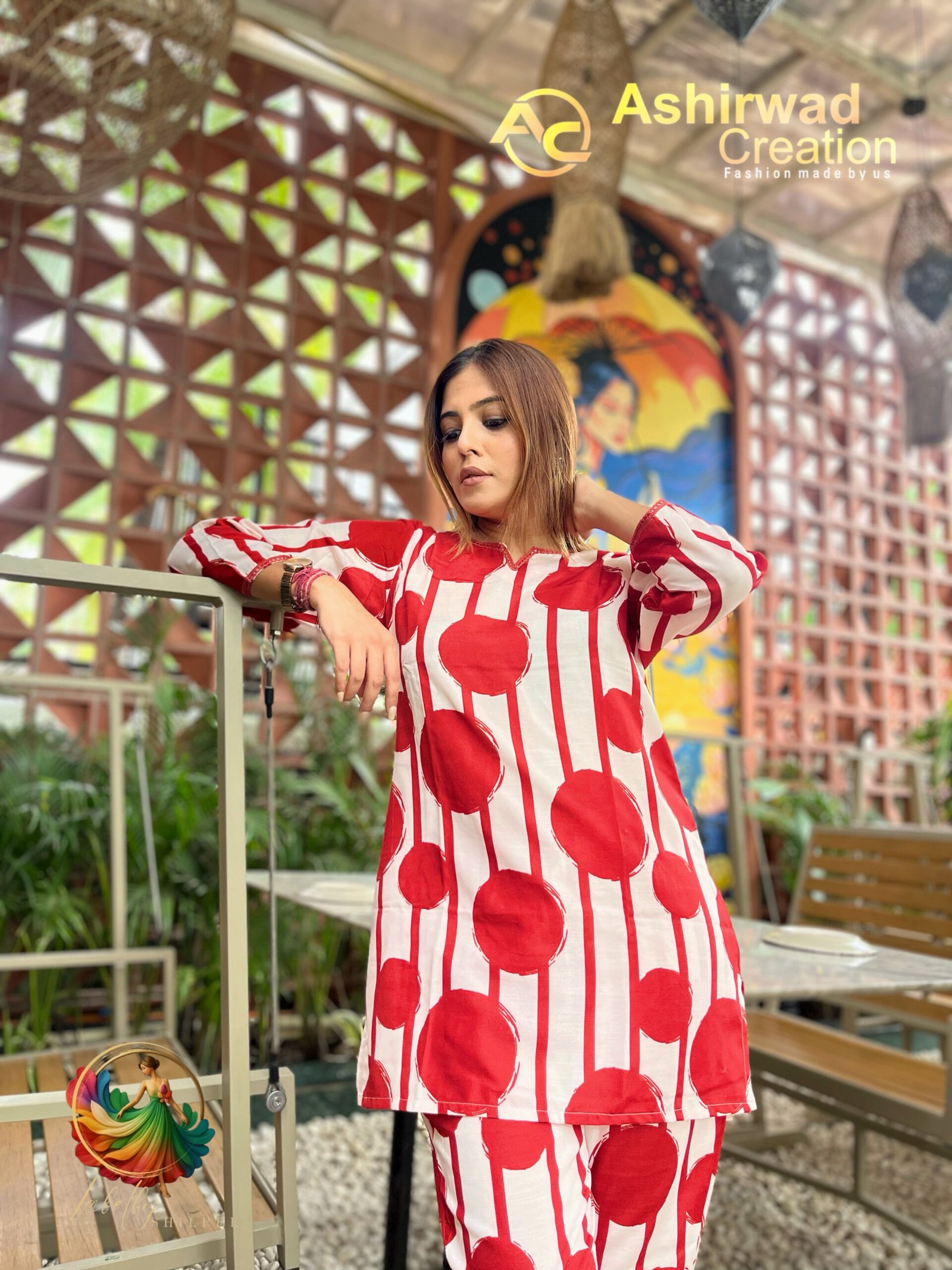 Rayon Fancy Red & White Print Kurti - Image 3