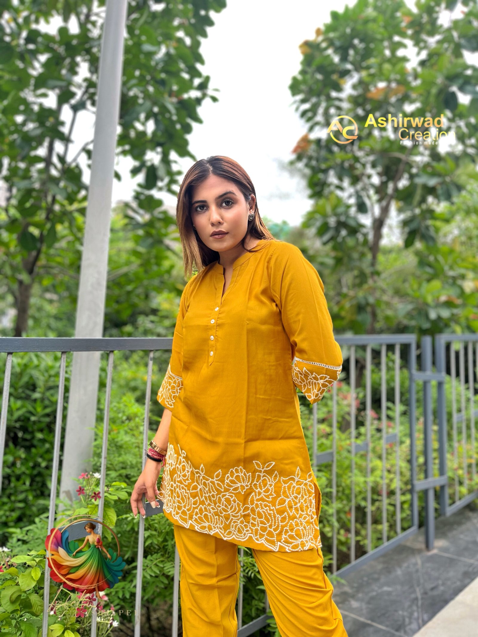 Fancy Yelloe Fancy 2 Piece Cotton Kurti - Image 4