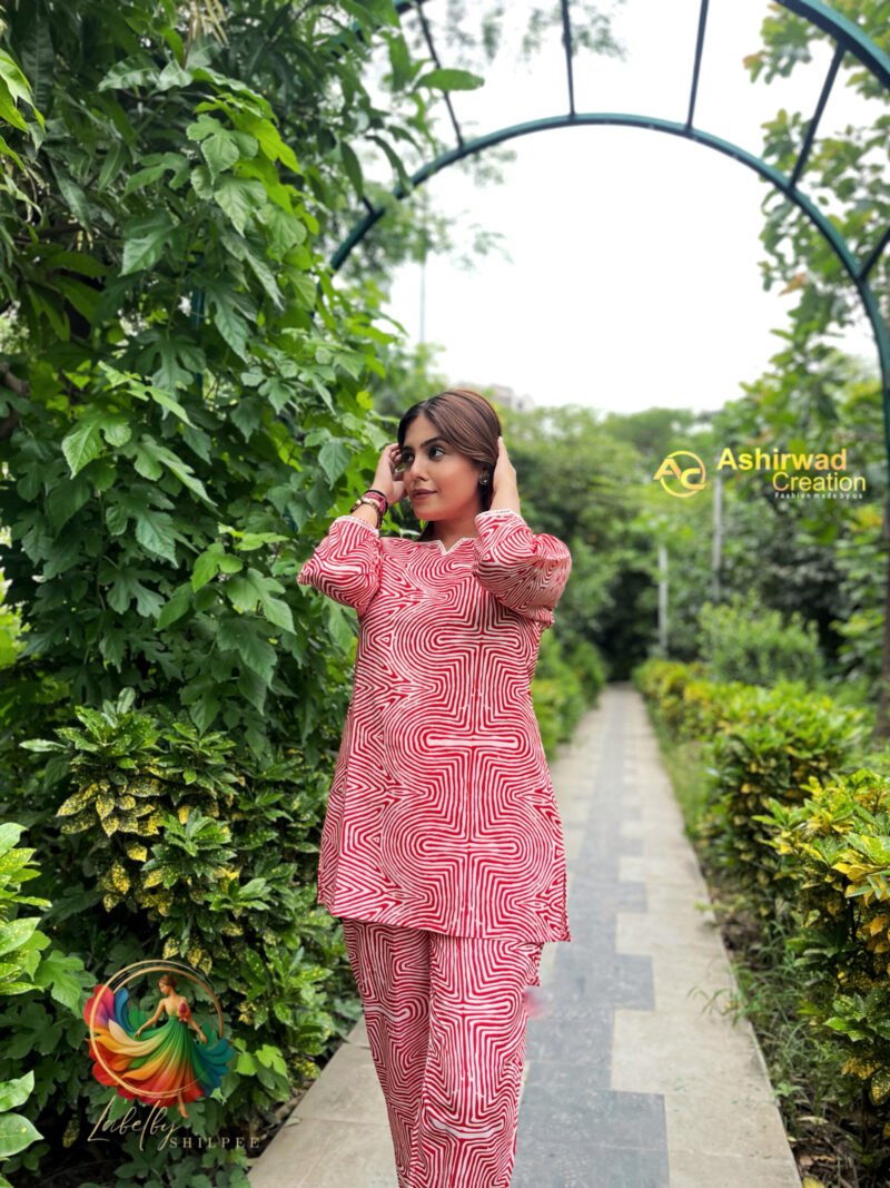 Cotton Kurti Red & White - Image 2