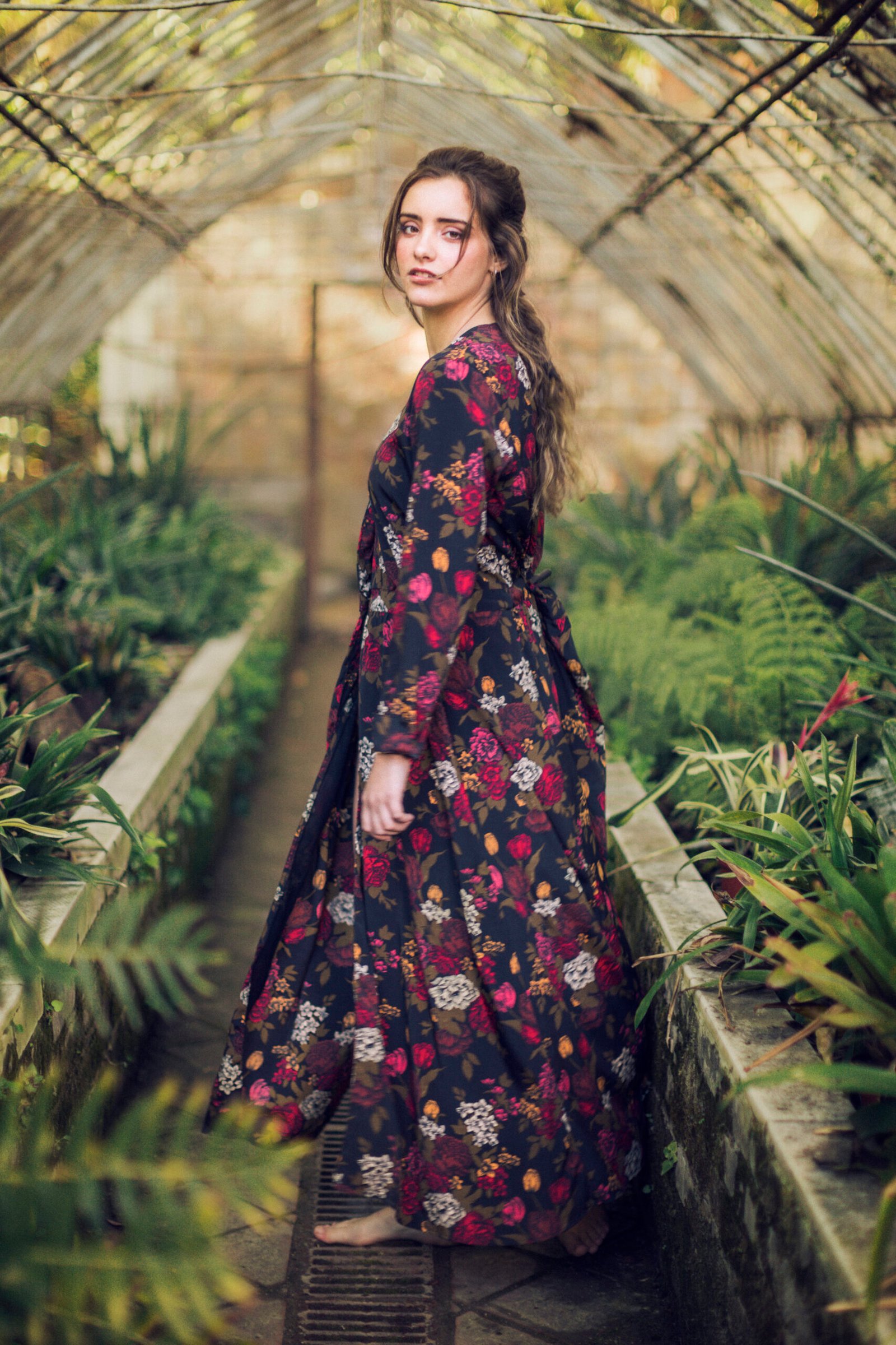 woman with floral dress bare feet